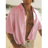 image:imageGORGLITTER Mens Cropped Button Up Shirts Short Sleeve Boxy TeesRed