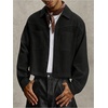 image:imageGORGLITTER Mens Cropped Shirt Button Up Long Sleeve Boxy Streetwear TopsBlack