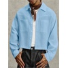 image:imageGORGLITTER Mens Cropped Shirt Button Up Long Sleeve Boxy Streetwear TopsBlue