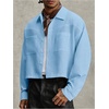 image:imageGORGLITTER Mens Cropped Shirt Button Up Long Sleeve Boxy Streetwear TopsBlue