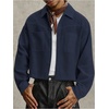image:imageGORGLITTER Mens Cropped Shirt Button Up Long Sleeve Boxy Streetwear TopsDark Blue