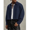 image:imageGORGLITTER Mens Cropped Shirt Button Up Long Sleeve Boxy Streetwear TopsDark Blue