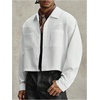 image:imageGORGLITTER Mens Cropped Shirt Button Up Long Sleeve Boxy Streetwear TopsWhite