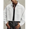 image:imageGORGLITTER Mens Cropped Shirt Button Up Long Sleeve Boxy Streetwear TopsWhite
