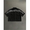 image:imageGORGLITTER Mens Cropped Shirt Striped Button Up Boxy Crop Top StreetwearBlack and White Letter