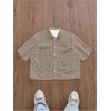 image:imageGORGLITTER Mens Cropped Shirt Striped Button Up Boxy Crop Top StreetwearBrown
