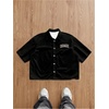 image:imageGORGLITTER Mens Cropped T Shirt Crop Tops Button Up Boxy Graphic Y2k TeesBlack Cherry Graphic