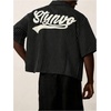 image:imageGORGLITTER Mens Embroidered Striped Letter Boxy Cropped Button Up ShirtsBlack