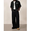 image:imageGORGLITTER Mens Embroidered Striped Letter Boxy Cropped Button Up ShirtsBlack