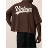 image:imageGORGLITTER Mens Embroidered Striped Letter Boxy Cropped Button Up ShirtsBrown Vintage