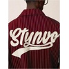 image:imageGORGLITTER Mens Embroidered Striped Letter Boxy Cropped Button Up ShirtsBurgundy