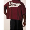 image:imageGORGLITTER Mens Embroidered Striped Letter Boxy Cropped Button Up ShirtsBurgundy