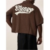 image:imageGORGLITTER Mens Embroidered Striped Letter Boxy Cropped Button Up ShirtsCoffee Brown