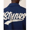 image:imageGORGLITTER Mens Embroidered Striped Letter Boxy Cropped Button Up ShirtsDark Blue