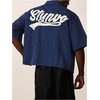 image:imageGORGLITTER Mens Embroidered Striped Letter Boxy Cropped Button Up ShirtsDark Blue