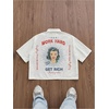 image:imageGORGLITTER Mens Graphic Button Up Cropped Shirt Short Sleeve Boxy Crop TopApricot