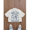 image:imageGORGLITTER Mens Graphic Button Up Cropped Shirt Short Sleeve Boxy Crop TopApricot