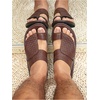 image:imageGORGLITTER Mens Leather Sandals Beach Open Toe Slippers Strap Slide ShoesBrown