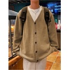 image:imageGORGLITTER Mens Oversized Cardigan Casual Button Up V Neck Fall SweaterBrown