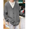 image:imageGORGLITTER Mens Oversized Cardigan Casual Button Up V Neck Fall SweaterSolid Grey