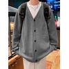 image:imageGORGLITTER Mens Oversized Cardigan Casual Button Up V Neck Fall SweaterSolid Grey