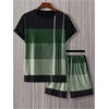 image:imageGORGLITTER Mens Summer Vacation Beach 2 Piece Outfits T Shirt Short SetsMulticolor Green