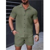 image:imageGORGLITTER Mens Vacation Summer Cruise Outfits 2 Piece Linen Shorts SetsArmy Green