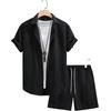 image:imageGORGLITTER Mens Vacation Summer Cruise Outfits 2 Piece Linen Shorts SetsBlack