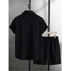 image:imageGORGLITTER Mens Vacation Summer Cruise Outfits 2 Piece Linen Shorts SetsBlack Casual
