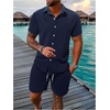 image:imageGORGLITTER Mens Vacation Summer Cruise Outfits 2 Piece Linen Shorts SetsDark Blue