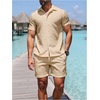 image:imageGORGLITTER Mens Vacation Summer Cruise Outfits 2 Piece Linen Shorts SetsLight Khaki
