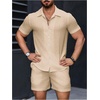 image:imageGORGLITTER Mens Vacation Summer Cruise Outfits 2 Piece Linen Shorts SetsLight Khaki