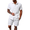 image:imageGORGLITTER Mens Vacation Summer Cruise Outfits 2 Piece Linen Shorts SetsPlain White