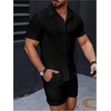 image:imageGORGLITTER Mens Vacation Summer Cruise Outfits 2 Piece Linen Shorts SetsSolid Black