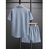 image:imageGORGLITTER Mens Vacation Summer Cruise Outfits 2 Piece Linen Shorts SetsSolid Blue