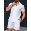 image:imageGORGLITTER Mens Vacation Summer Cruise Outfits 2 Piece Linen Shorts SetsSolid White