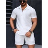 image:imageGORGLITTER Mens Vacation Summer Cruise Outfits 2 Piece Linen Shorts SetsSolid White
