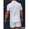 image:imageGORGLITTER Mens Vacation Summer Cruise Outfits 2 Piece Linen Shorts SetsSolid White