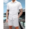 image:imageGORGLITTER Mens Vacation Summer Cruise Outfits 2 Piece Linen Shorts SetsWhite