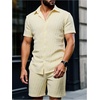 image:imageGORGLITTER Mens Vacation Summer Cruise Outfits 2 Piece Linen Shorts SetsYellow