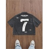 image:imageGORGLITTER Mens Y2K Striped Cropped Shirts Short Sleeve Button Up Crop TopBlack