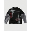 image:imageGORGLITTER Mens Y2k Goth Shirt Graphic Oversized Long Sleeve StreetwearBlack 2 in 1
