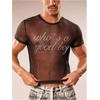 image:imageGORGLITTER Mens Y2k Sheer Mesh Glitter Short Sleeve Going Out Crop TopsBlack