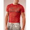 image:imageGORGLITTER Mens Y2k Sheer Mesh Glitter Short Sleeve Going Out Crop TopsRed