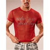 image:imageGORGLITTER Mens Y2k Sheer Mesh Glitter Short Sleeve Going Out Crop TopsRed