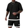 image:imageGORGLITTER Mens 2 Piece Short Set Waffle Knit Oversized T Shirt and ShortsBlack