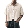 image:imageGORGLITTER Mens Button Up Cropped Shirt Boxy Short Sleeve Streetwear TopsApricot