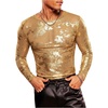 image:imageGORGLITTER Mens Crop Going Out Tops Y2K Sheer Mesh Long Sleeve Party ShirtGold