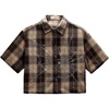image:imageGORGLITTER Mens Cropped Button Up Shirt Y2K Rhinestone Boxy Plaid Crop TopCoffee Brown