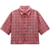 image:imageGORGLITTER Mens Cropped Button Up Shirt Y2K Rhinestone Boxy Plaid Crop TopRed